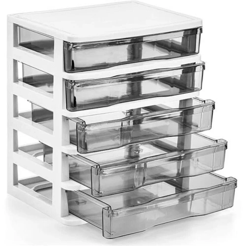 Small Plastic Desktop Storage Organizer with 5 Clear Drawers for Office Crafts